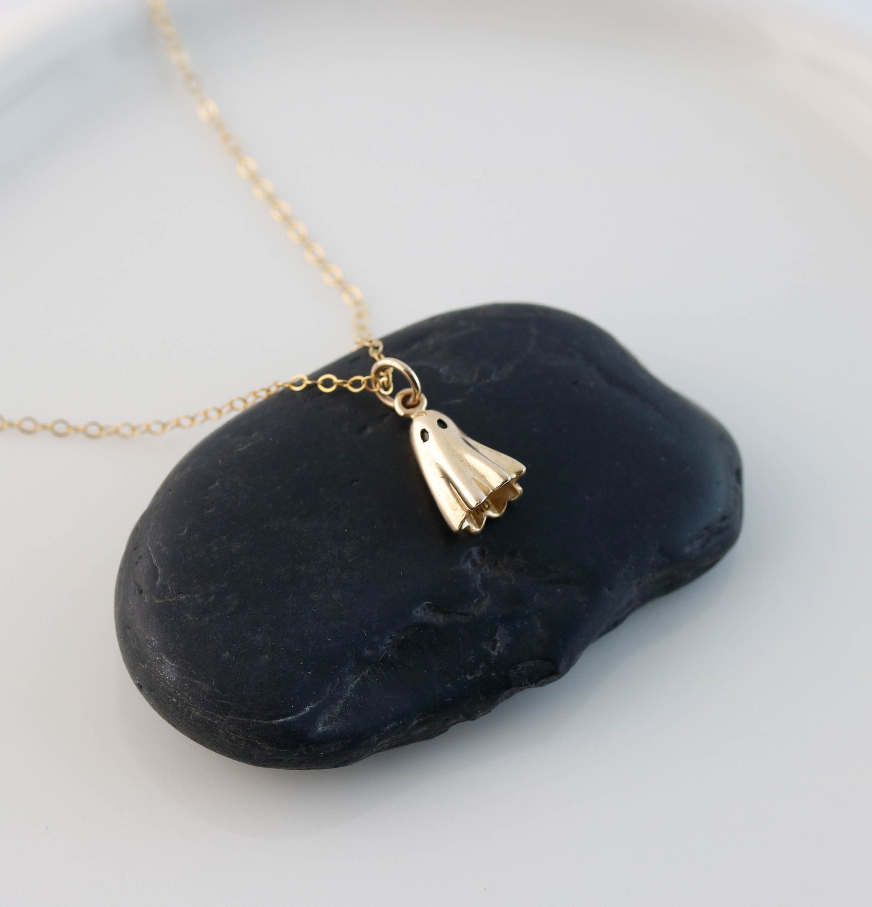 14K Solid Gold Ghost Pendant Necklace for Halloween Gift – DAVID