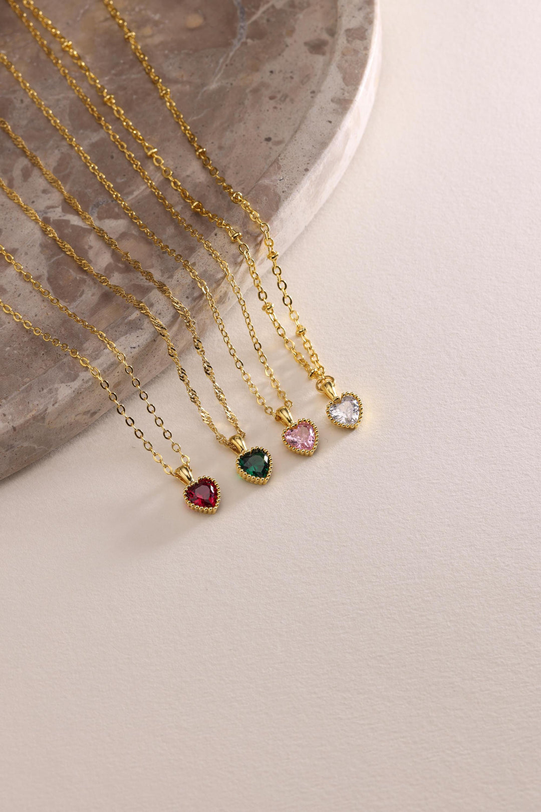 Personalized Tiny Heart Birthstone Necklace Gift for Her