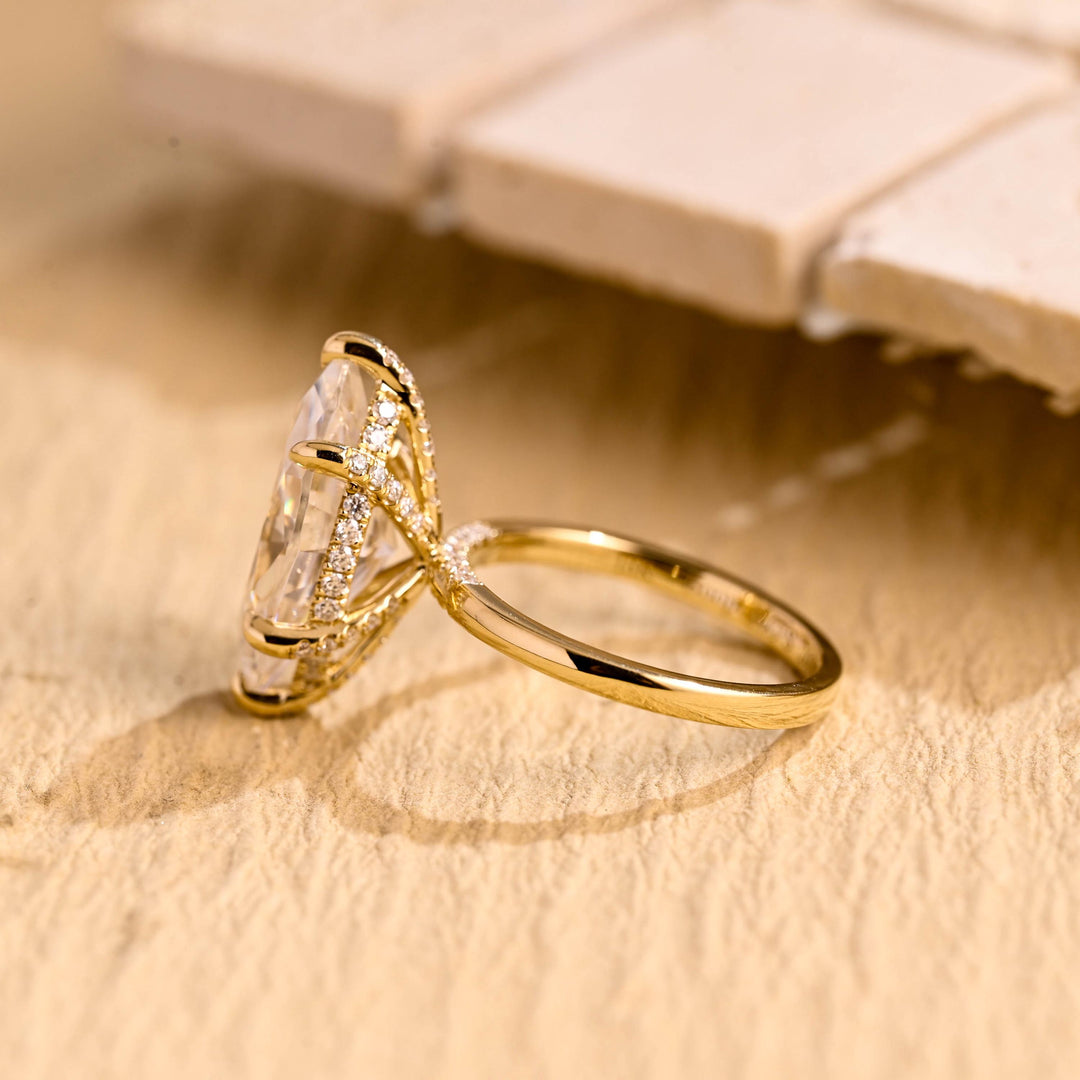 Marquise Cut Moissanite Diamond Hidden Halo Engagement