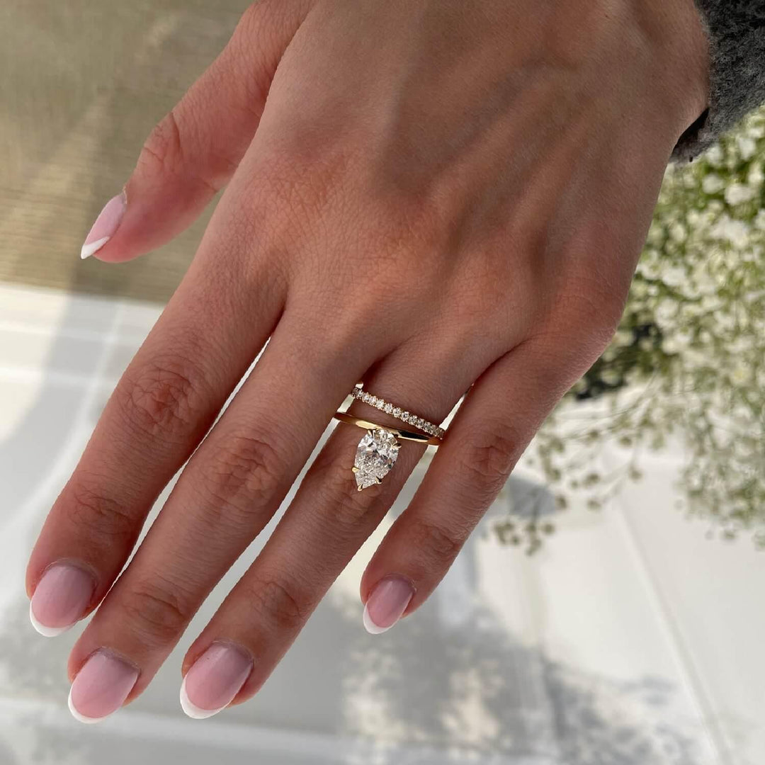 3.0CT Pear Cut Pave Moissanite Unique Engagement Ring