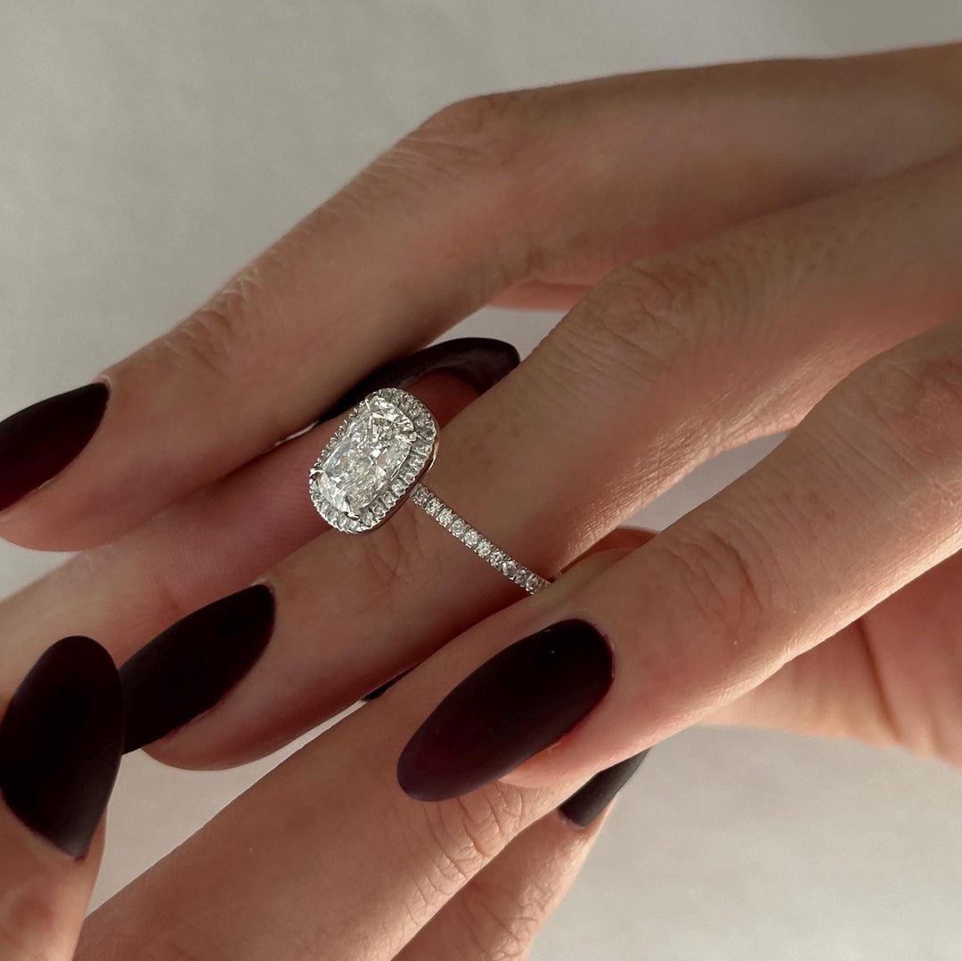 Elongated Cushion Cut Halo Diamond Sofia Vergara Engagement