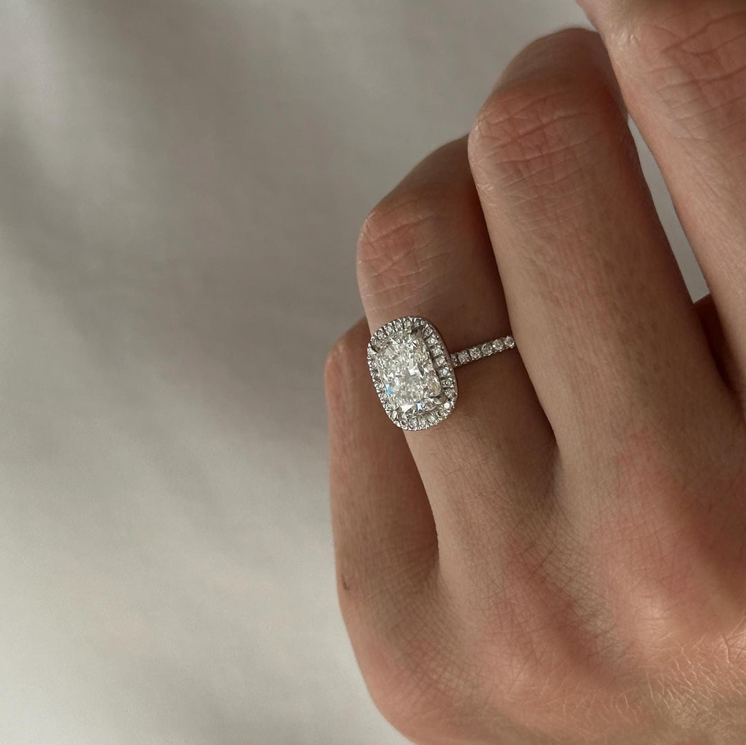Elongated Cushion Cut Halo Diamond Sofia Vergara Engagement