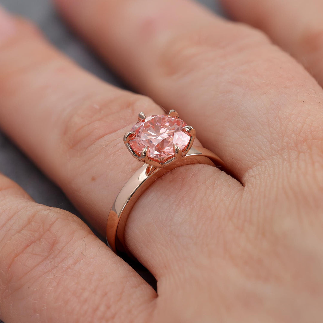 2.50ct-3.50ct Lotus Petal Pink Round Cut Diamond Engagement Ring