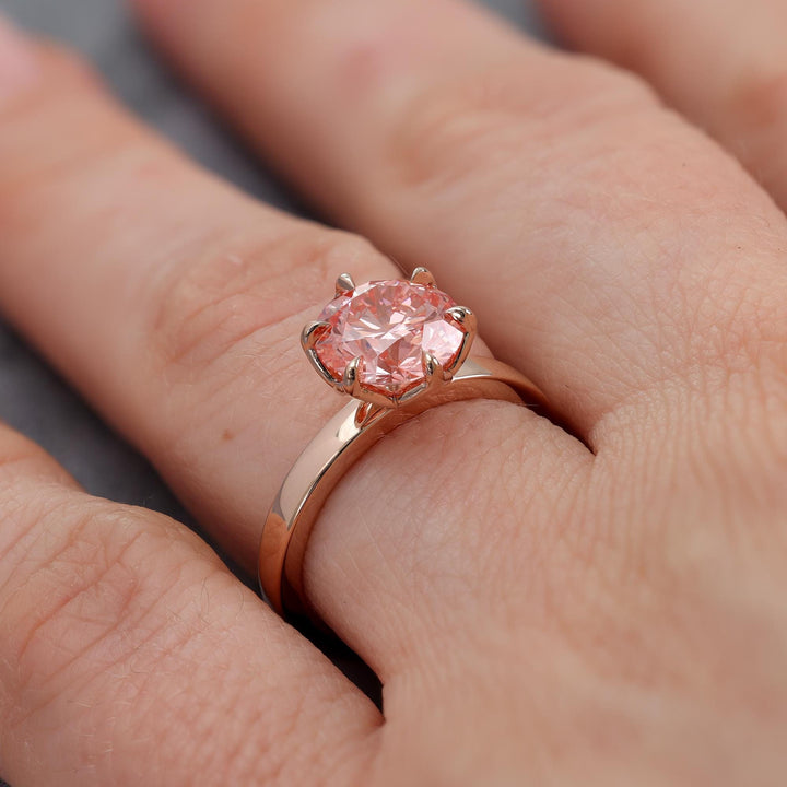 2.50ct-3.50ct Lotus Petal Pink Round Cut Diamond Engagement Ring