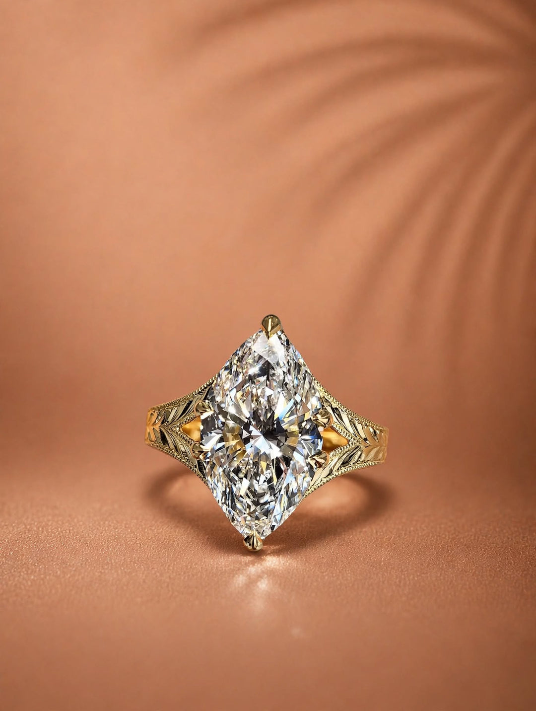 3.0CT Marquise Cut Lab Grown Diamond Antique Engraved Split Shank Engagement Ring