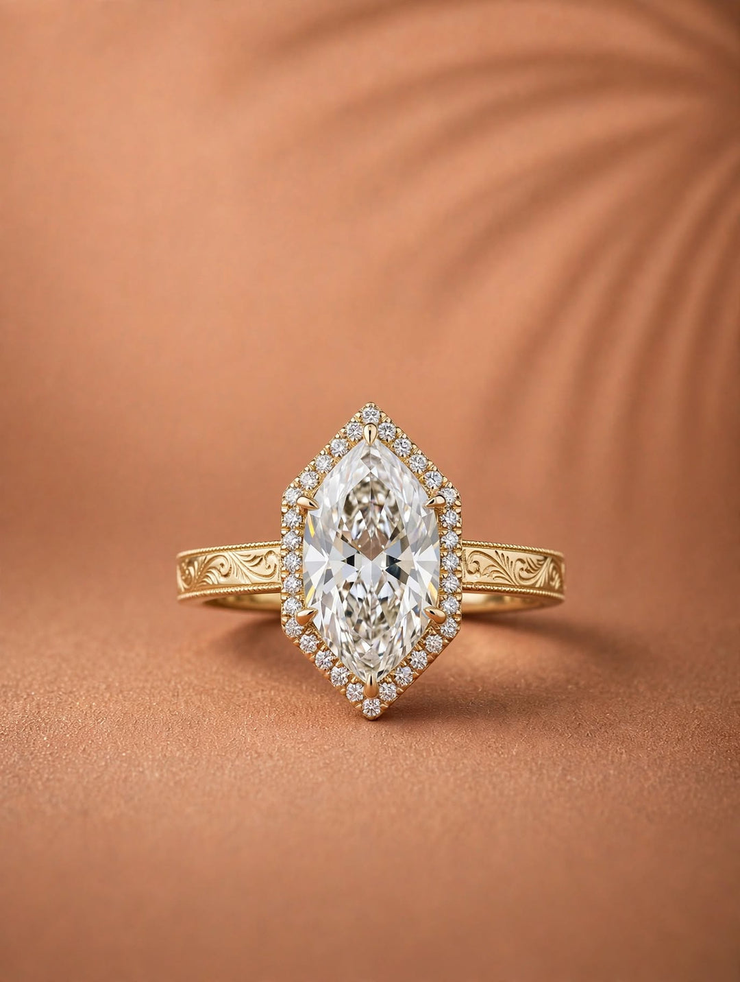 2.0CT to 3.0CT Dutch Marquise Cut Lab Grown Diamond Vintage Milgrain Halo Engraved Engagement Ring