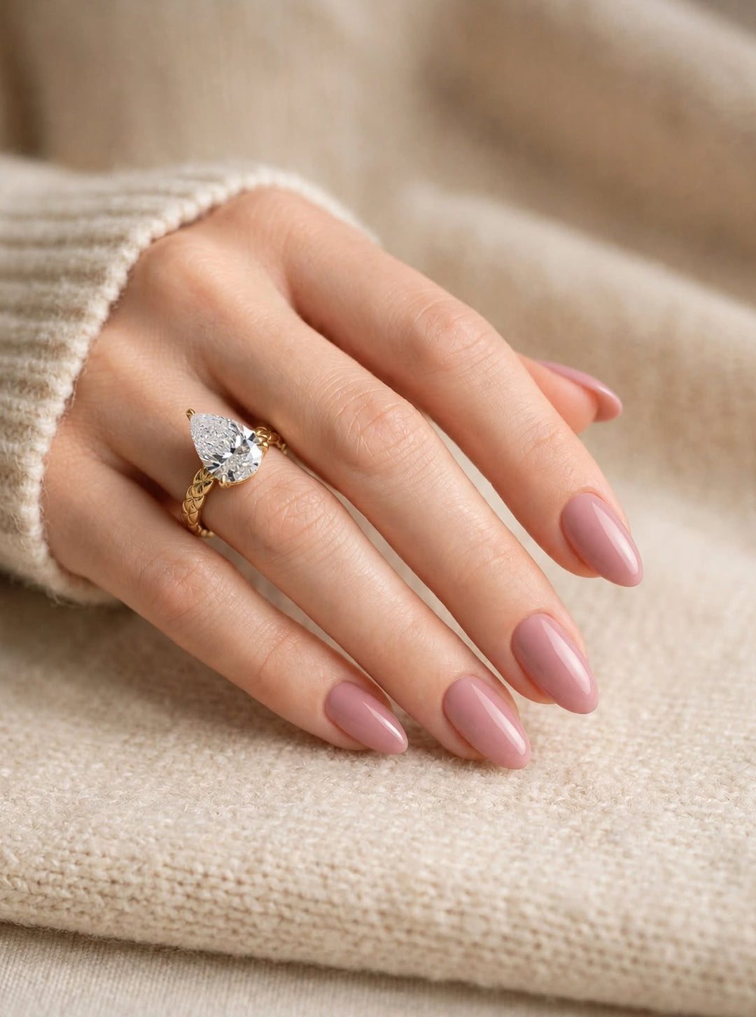 2.0CT Pear Cut Lab Grown Diamond Vintage Woven Band Engagement Ring