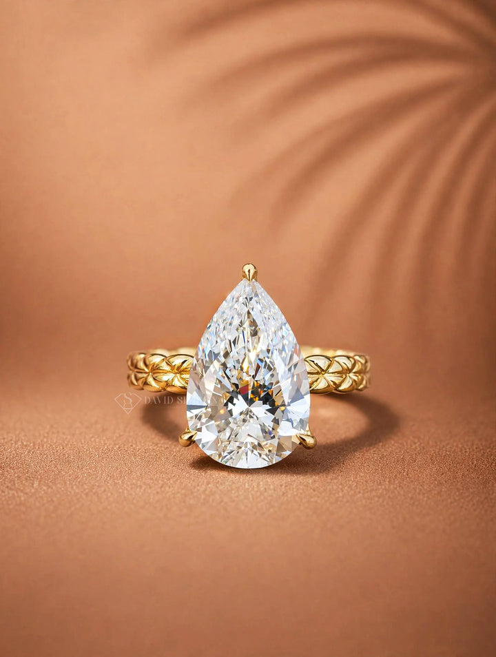 2.0CT Pear Cut Lab Grown Diamond Vintage Woven Band Engagement Ring