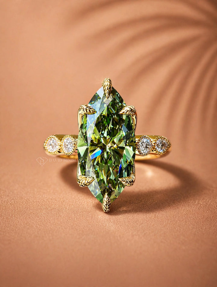 2.0CT to 3.0CT Marquise Cut Green Lab Grown Diamond Vintage-Inspired Milgrain Halo Engagement Ring