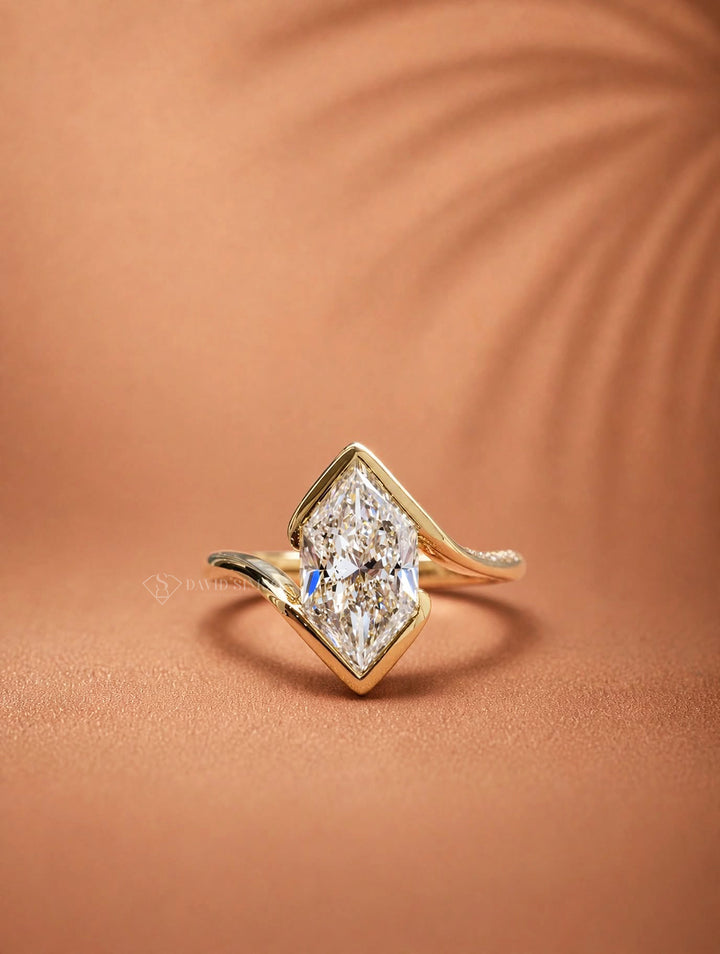 2.0CT to 3.0CT Marquise Cut Lab Grown Diamond Vintage Bypass Bezel Set Engagement Ring
