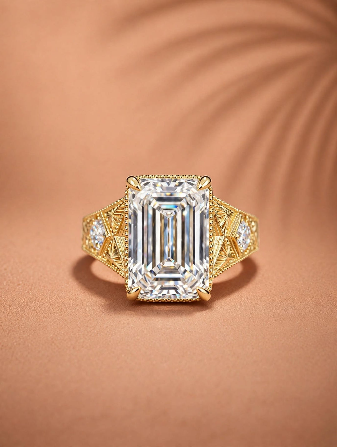 2.0CT to 3.0CT Emerald Cut Lab Grown Diamond Vintage Art Deco Engraved Engagement Ring