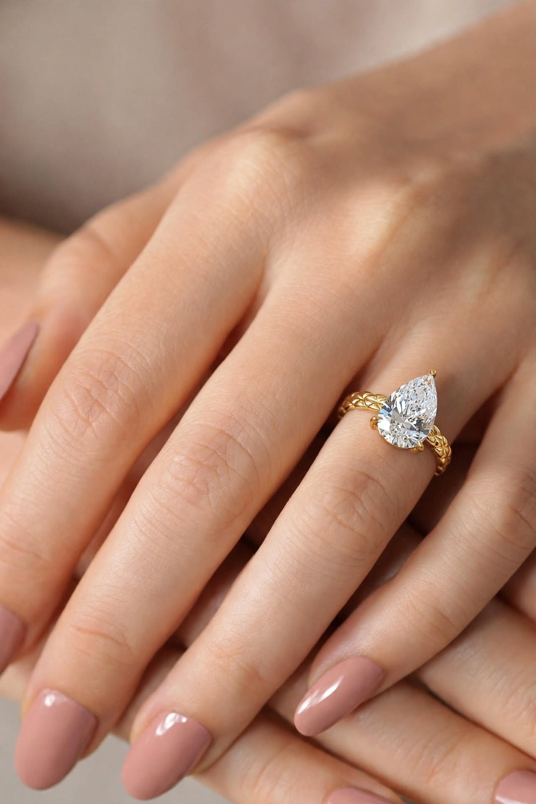 2.0CT Pear Cut Lab Grown Diamond Vintage Woven Band Engagement Ring