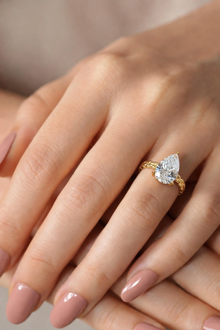 2.0CT Pear Cut Lab Grown Diamond Vintage Woven Band Engagement Ring