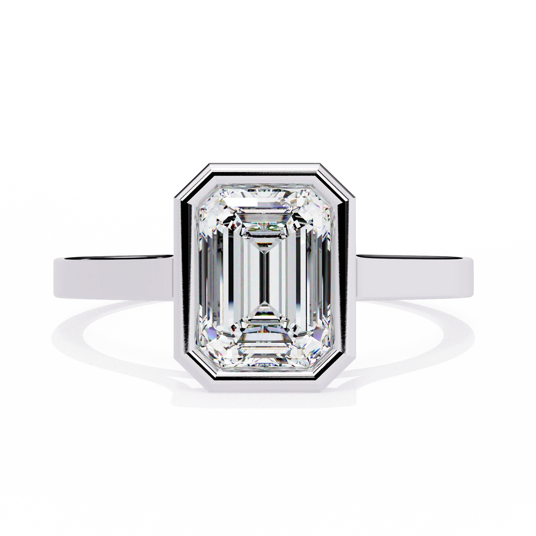 Maria Sharapova Inspired Emerald Cut Bezel Diamond Engagement Ring