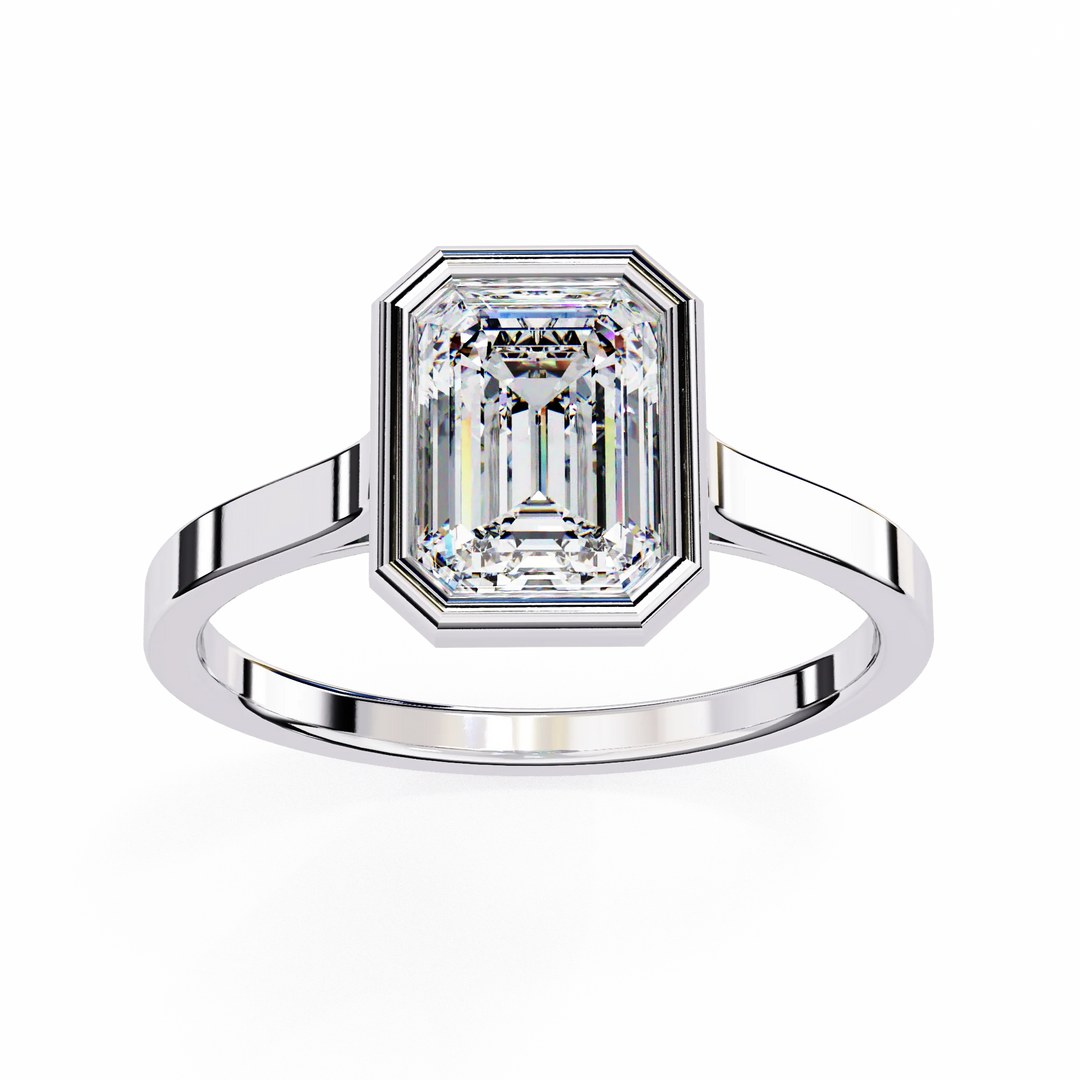 Maria Sharapova Inspired Emerald Cut Bezel Diamond Engagement Ring