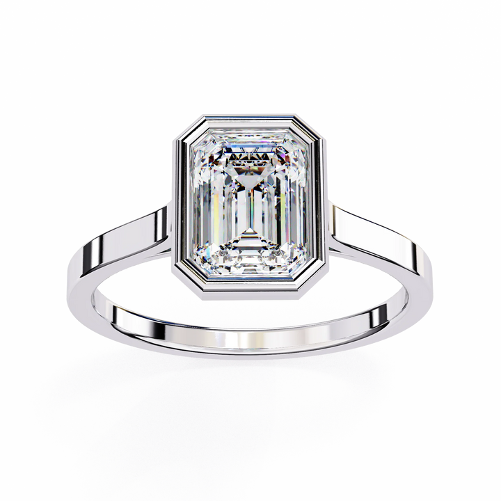 Maria Sharapova Inspired Emerald Cut Bezel Diamond Engagement Ring