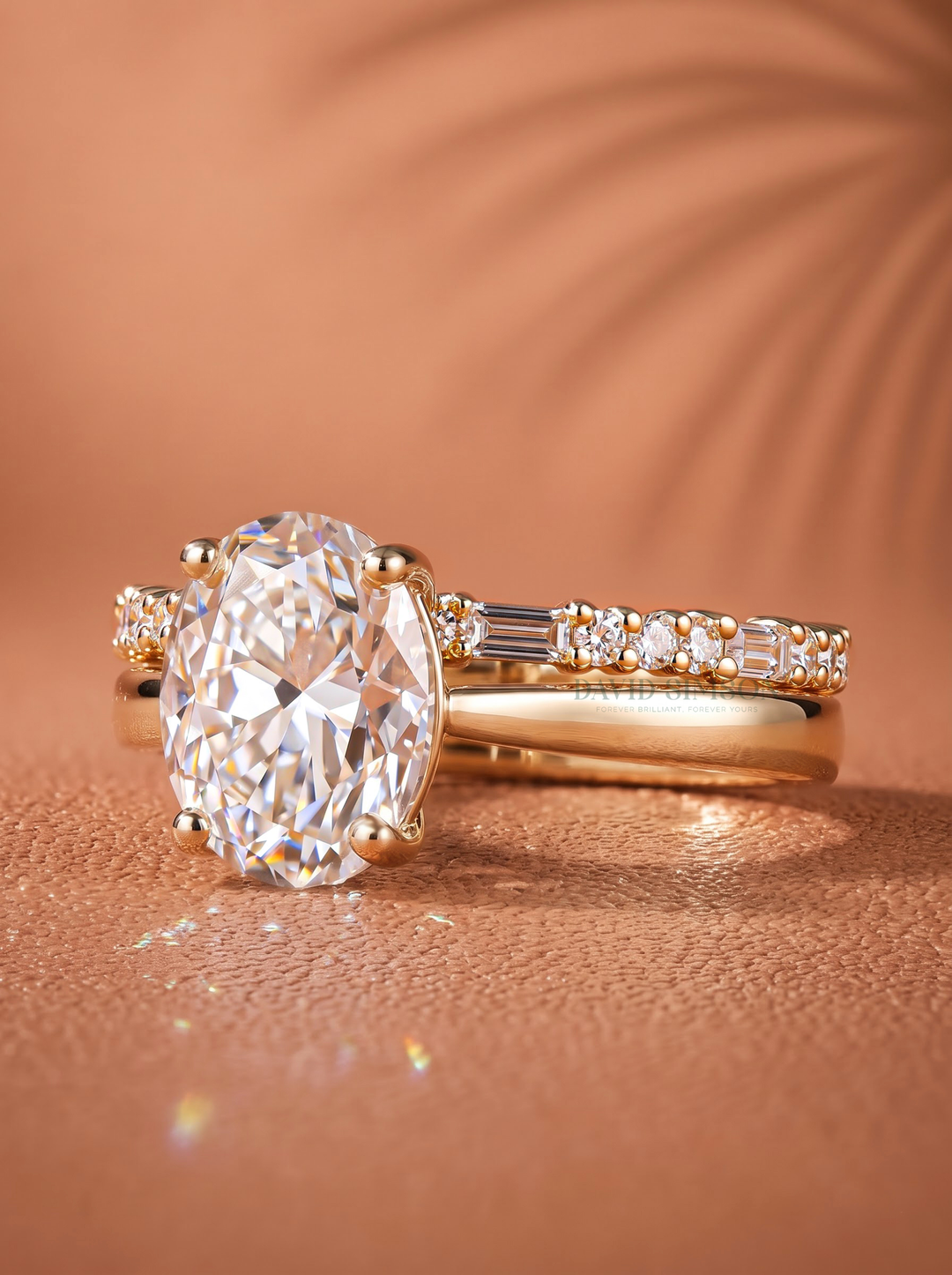 2.0ct Oval Cut Moissanite Solitaire Engagement Ring With Eternity Wedding Band