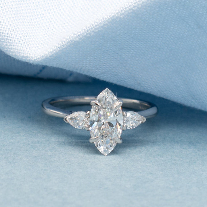 Marquise Cut Moissanite Three Stone Diamond Engagement Ring