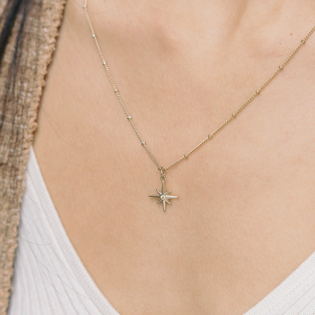 Round Cut Diamond North Star Pendant for Women