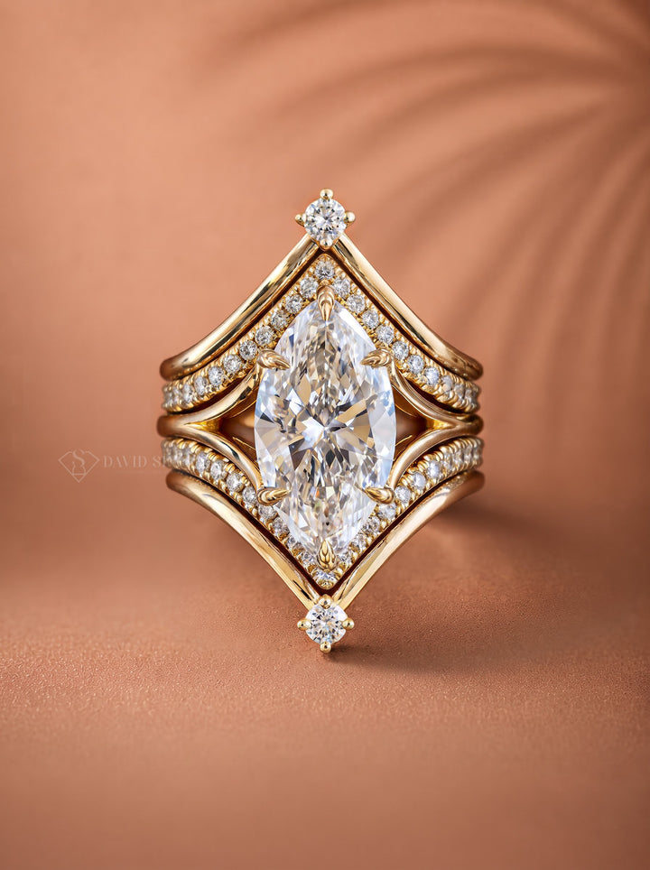 3.0CT Oval Lab Grown Diamond Vintage-Inspired Bridal Ring Set with Matching Bands