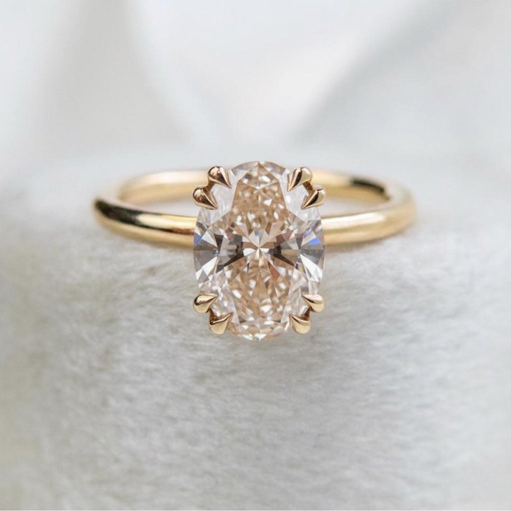 2.0ct-3.0ct Champagne Oval Solitaire Lab Grown Diamond Engagement Ring