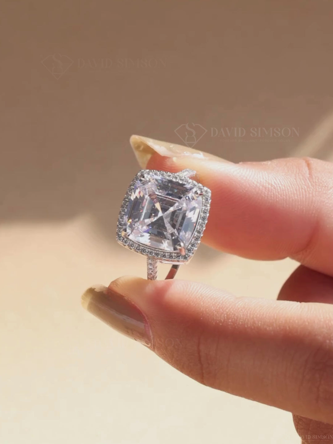 4.0CT-5.0CT Asscher Cut Moissanite Diamond Halo Engagement Ring