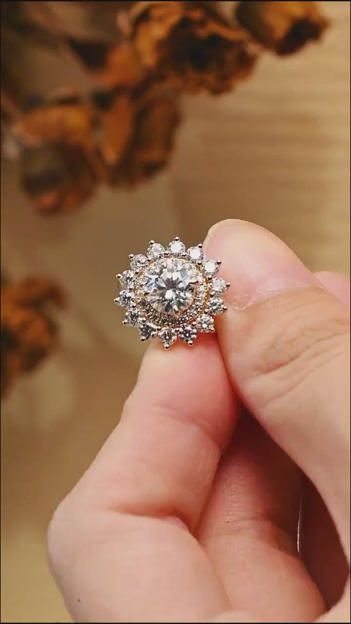 1.0CT-2.0CT Round Cut Moissanite Twisted Pave Diamond Engagement Ring