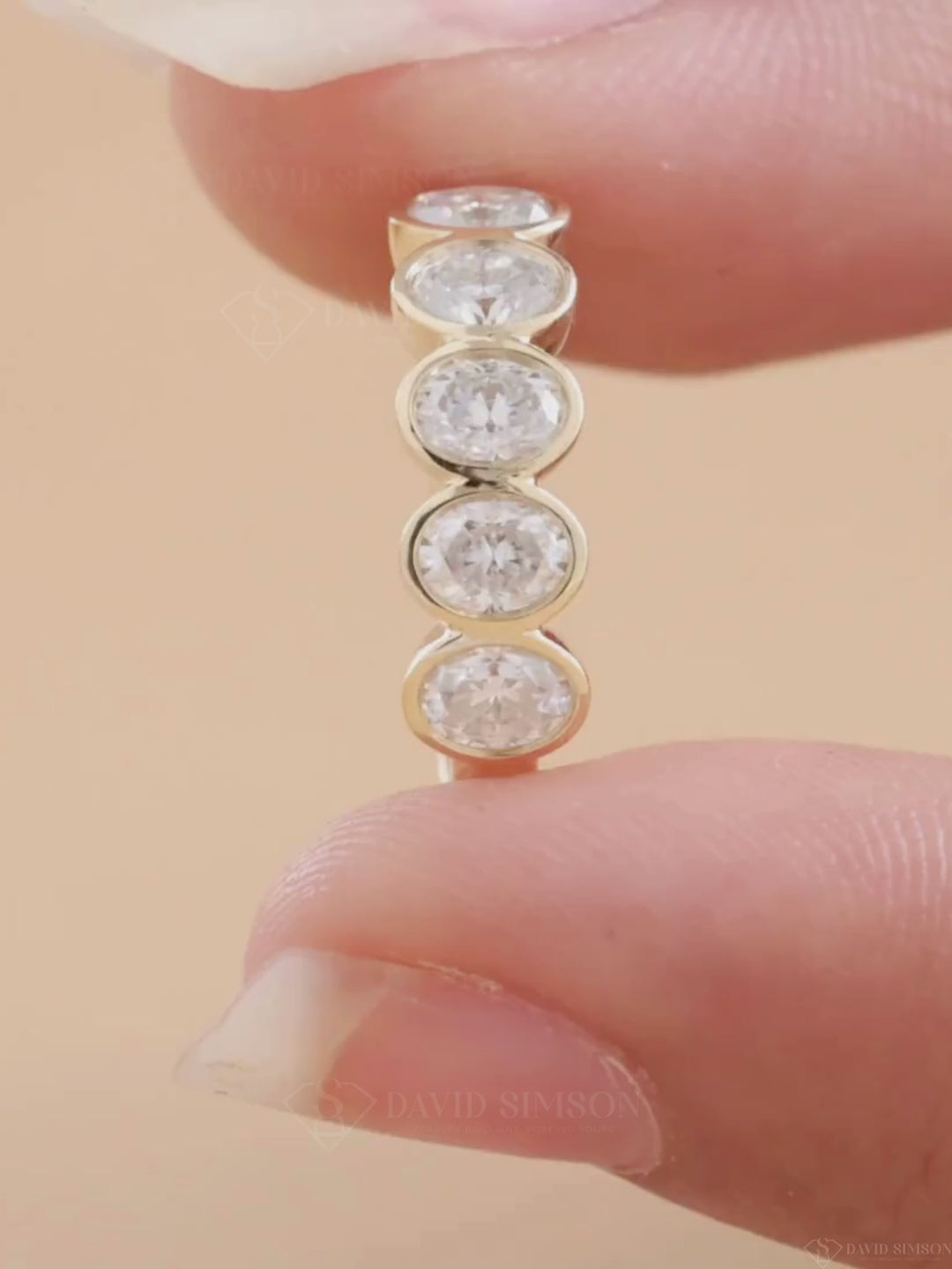 Oval Cut Moissanite Bezel Set Five Stone Diamond Wedding Band