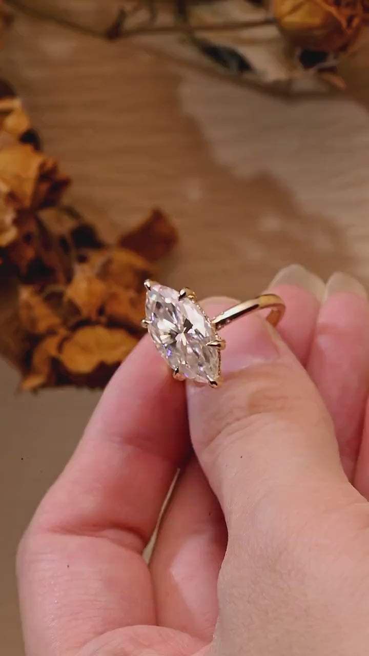 3.0CT-4.0CT Marquise Cut Moissanite Diamond Hidden Halo Engagement Ring