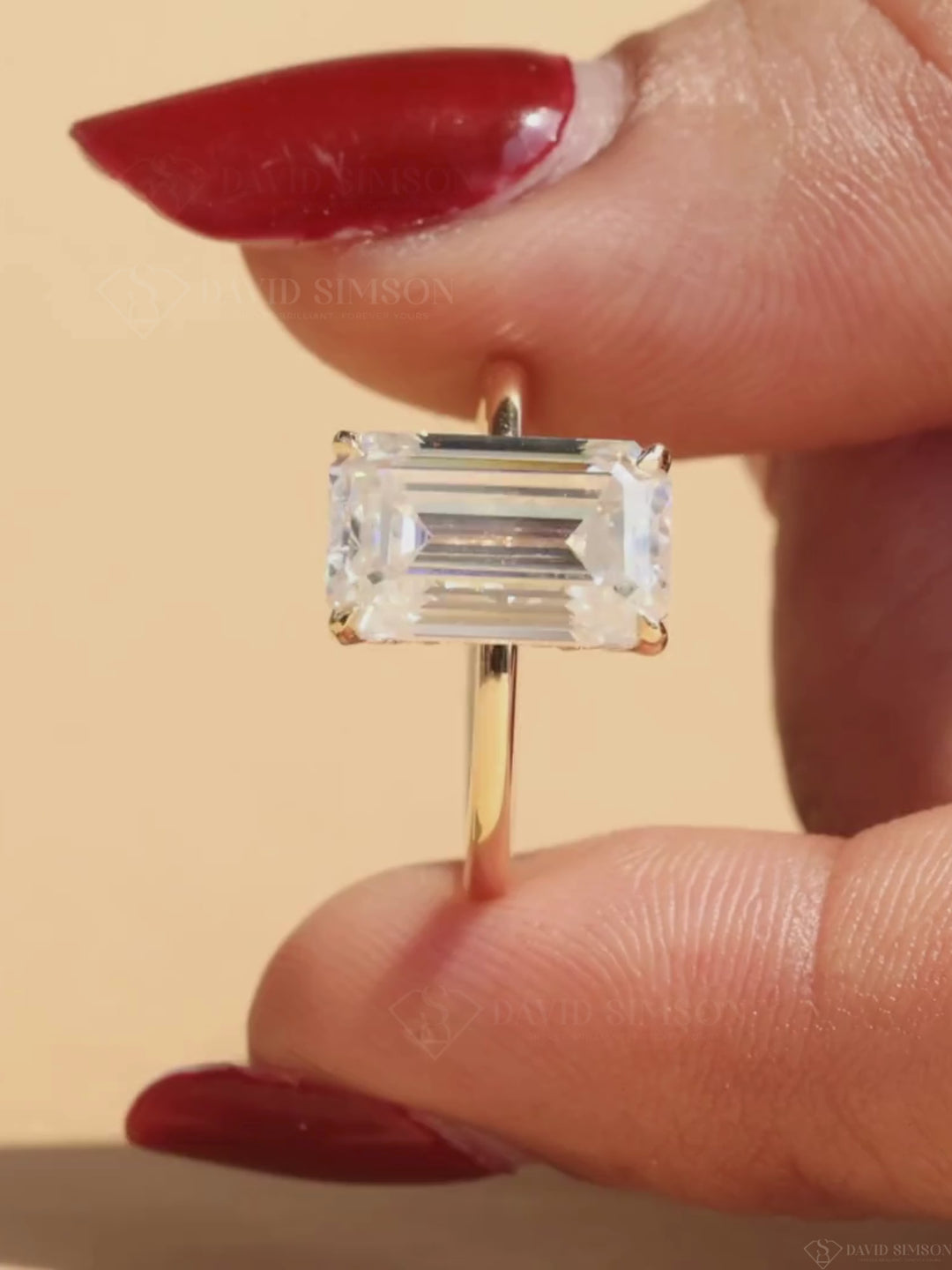 2.0CT-4.0CT Emerald Cut Moissanite Diamond Hidden Halo Engagement Ring