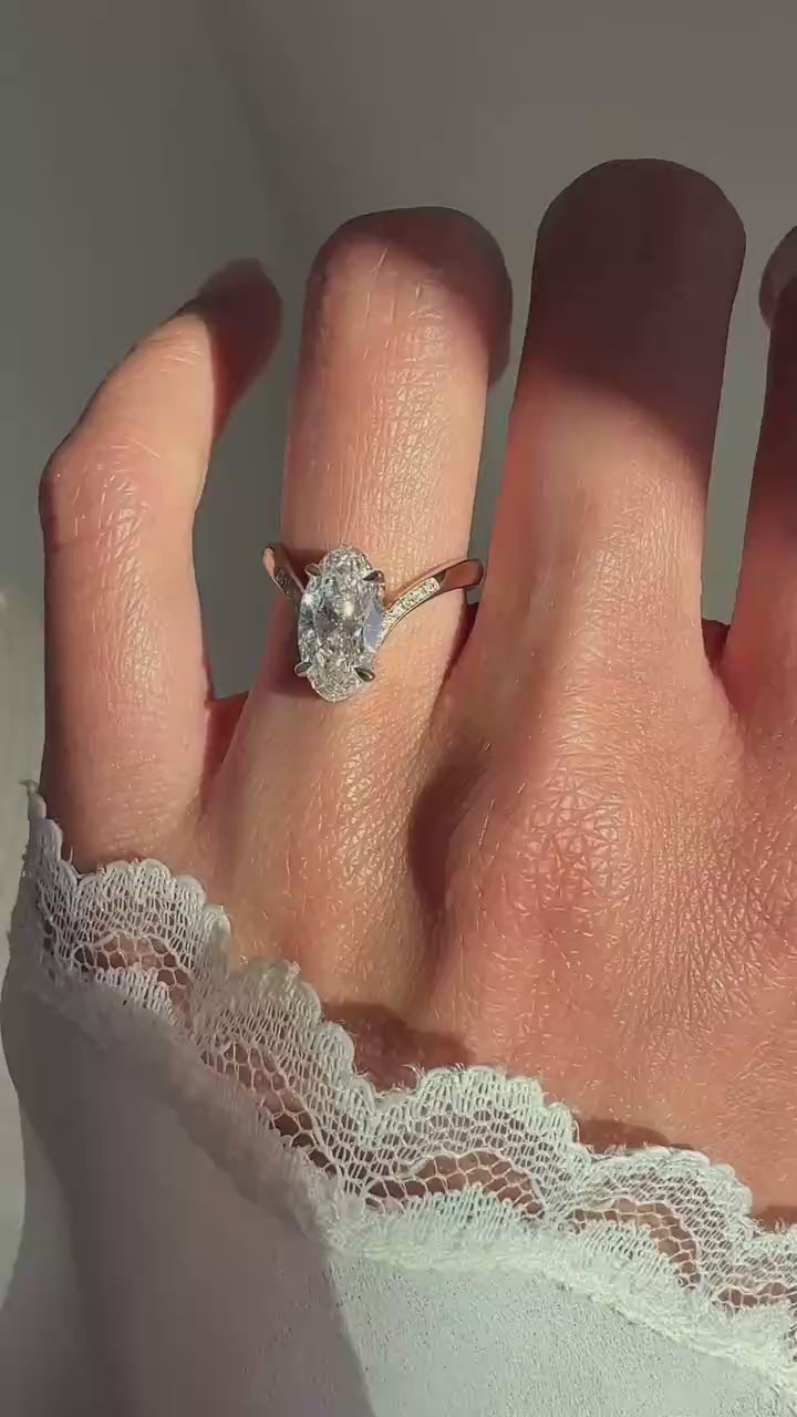 1.50CT-2.50CT Elongated Moval Oval Moissanite Pave Diamond Eve Engagement Ring