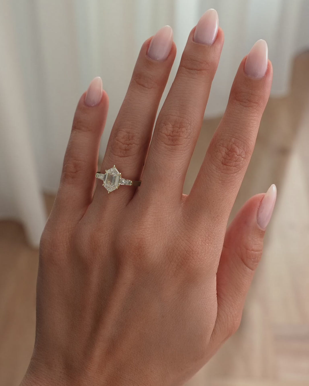 2.0CT to 3.0CT Elongated Hexagon Lab Grown Diamond Three Stone Engagement Ring