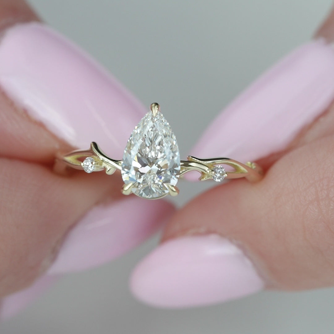 1.50CT Pear Shaped Nature Inspired Twig Diamond Engagement Ring