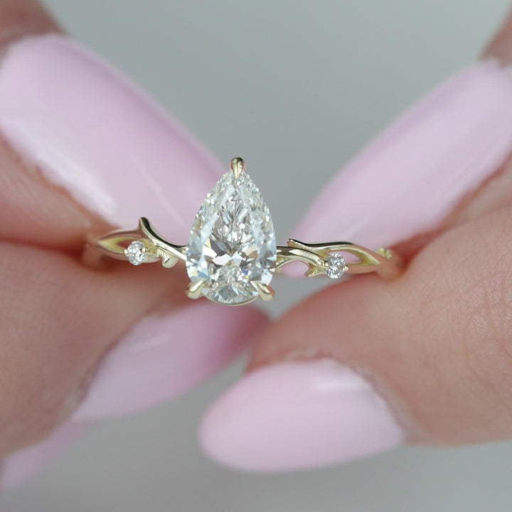 1.50CT Pear Shaped Nature Inspired Twig Diamond Engagement Ring