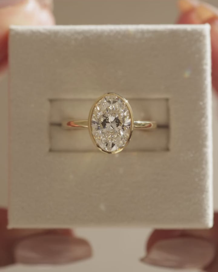 1.0CT-2.0CT Bezel Set Oval Cut Moissanite Solitaire Diamond Engagement Ring