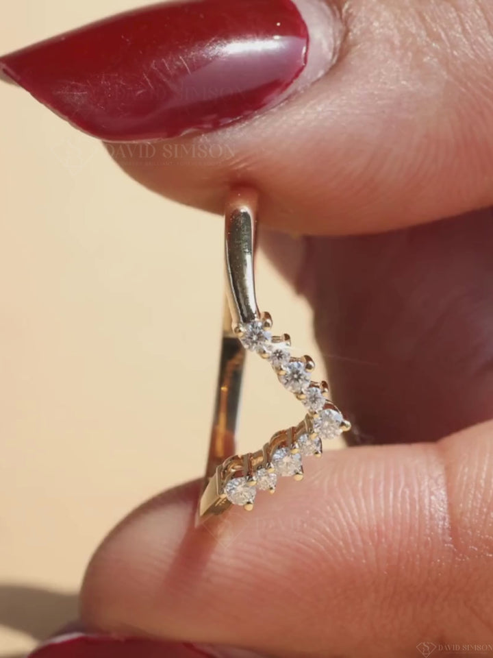 Round Cut Diamond Curved Wedding Stacking Band for Her