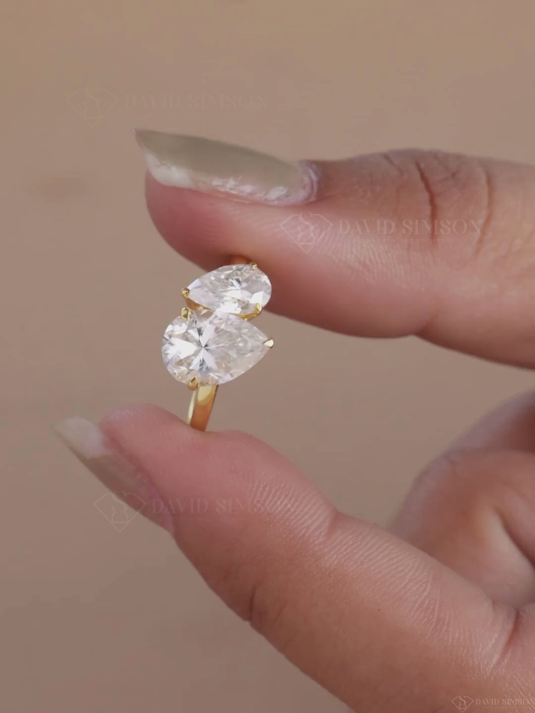 Pear Cut Moissanite Diamond Toi et Moi Engagement Ring for Her