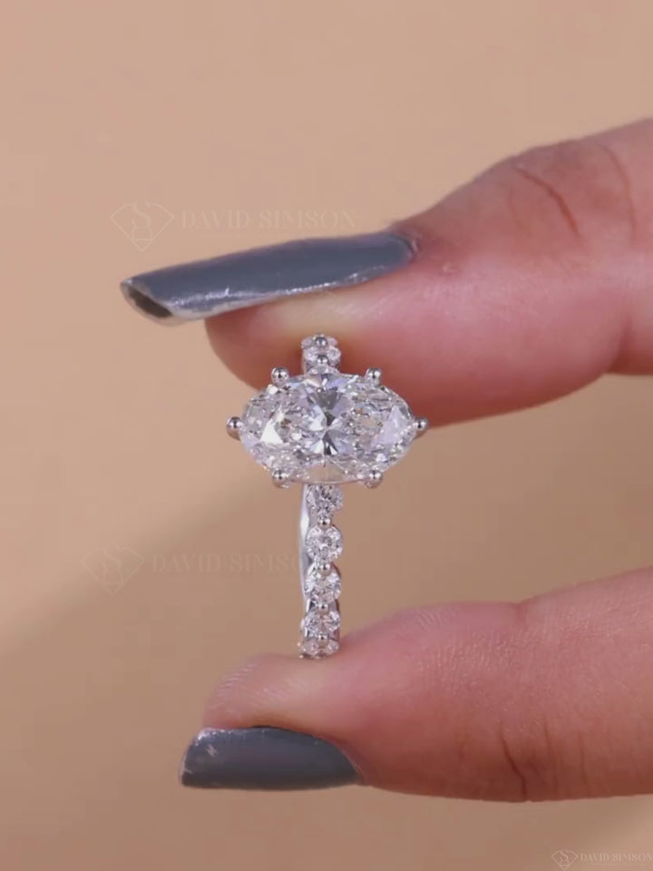 3.50CT-4.50CT Oval Cut Moissanite Diamond Floating Bubble Pave Engagement Ring