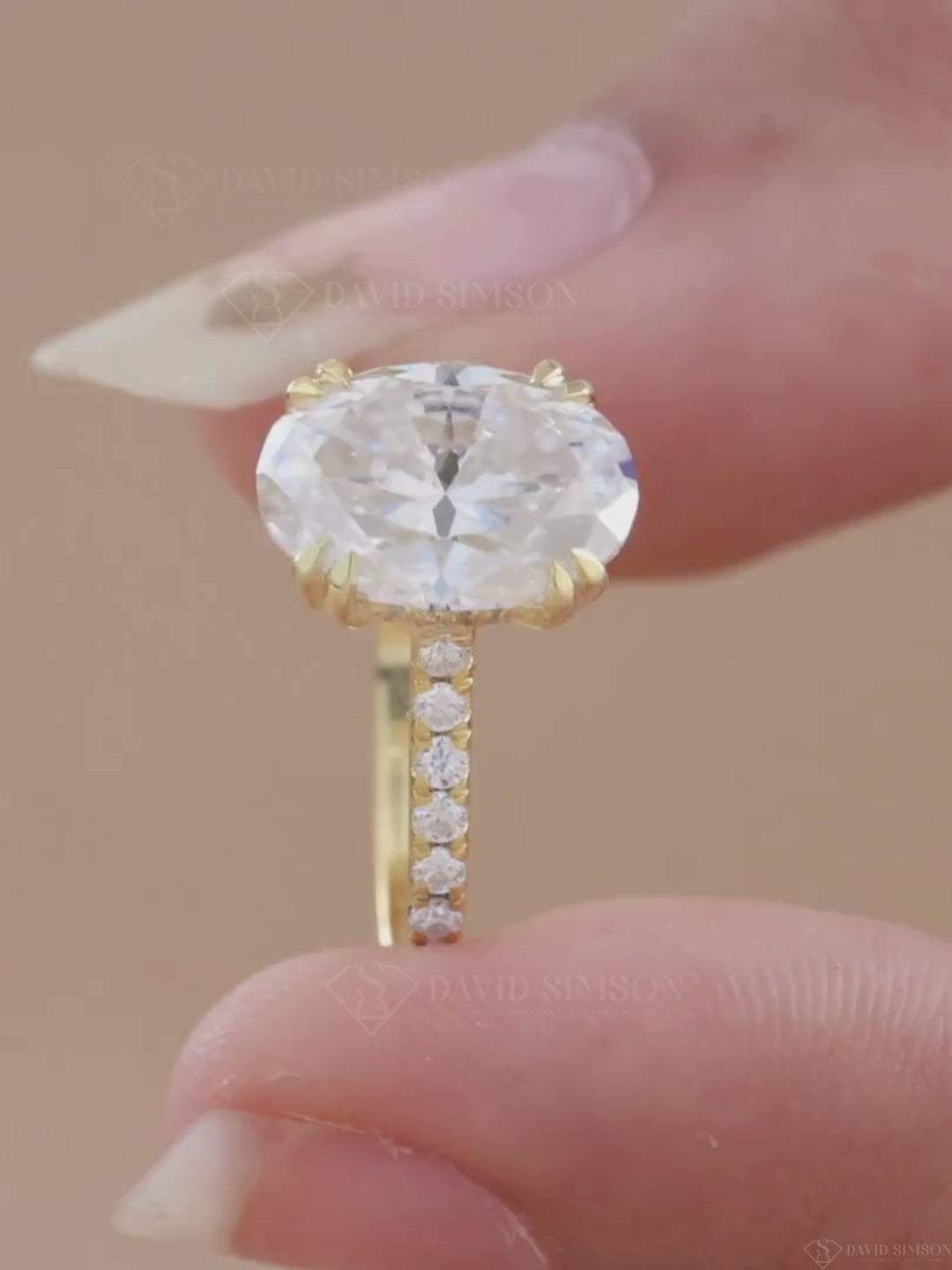 3.0CT-4.0CT Oval Cut Moissanite Hidden Halo & Pave Diamond Engagement Ring