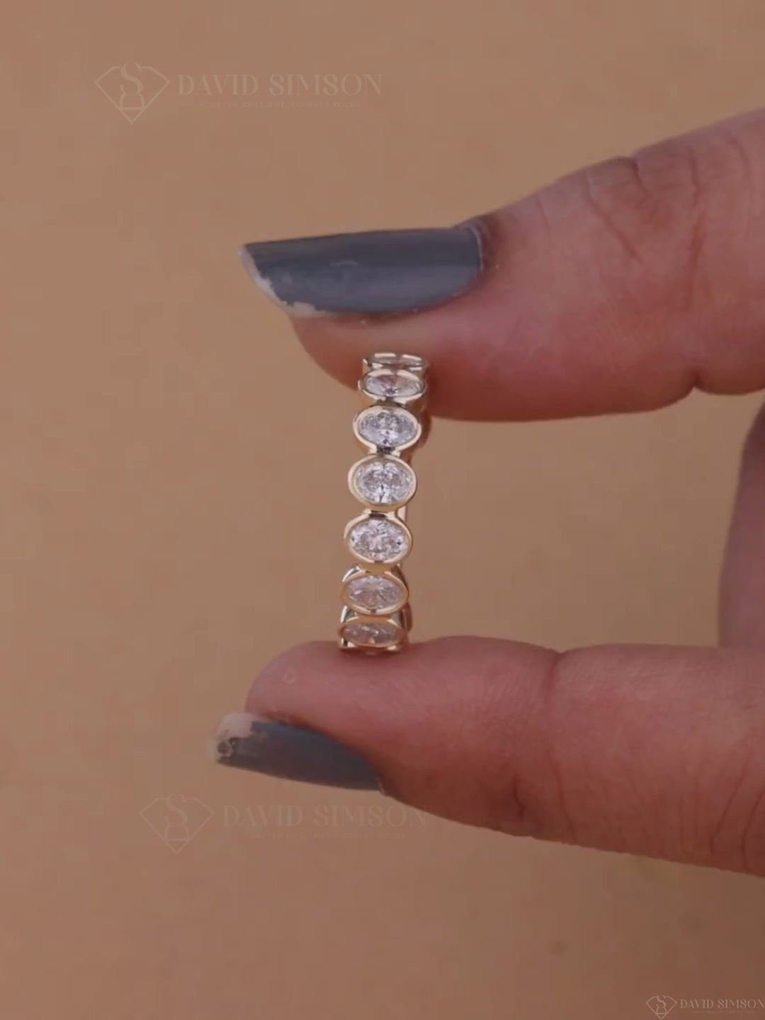 Bezel Set Oval Cut Moissanite Diamond Half Eternity Wedding Band