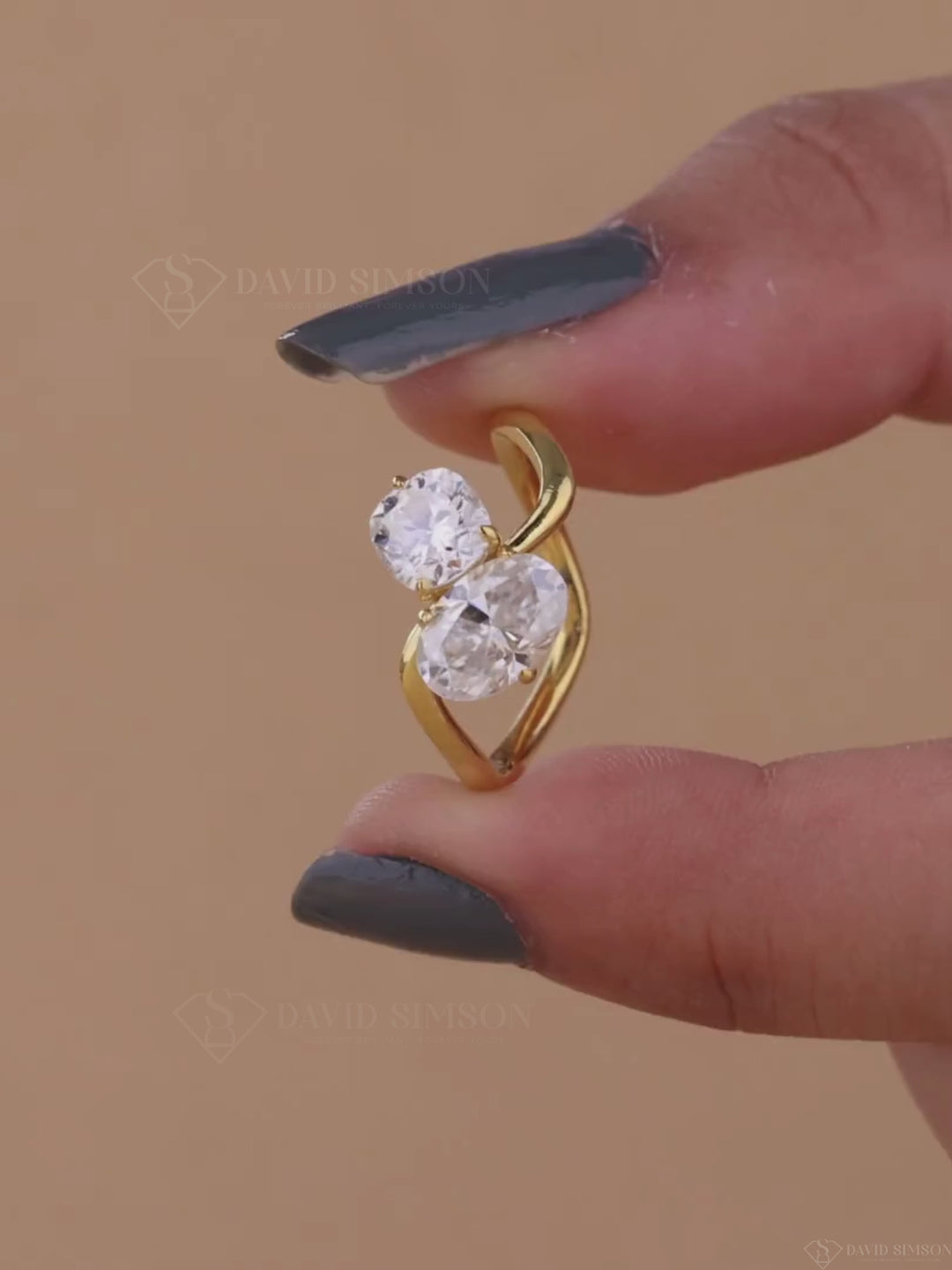 1.0CT Cushion & 2.0CT Oval Cut Moissanite Diamond Toi et Moi Engagement Ring