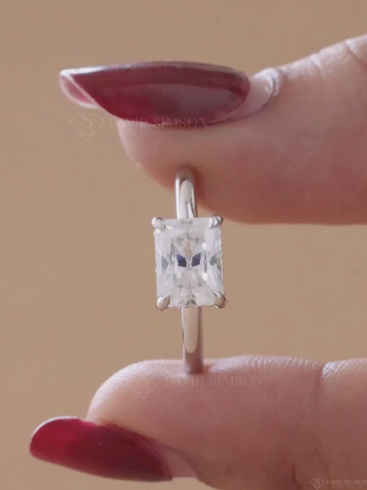 1.50CT-2.50CT Radiant Cut Moissanite Diamond Hidden Halo Engagement Ring