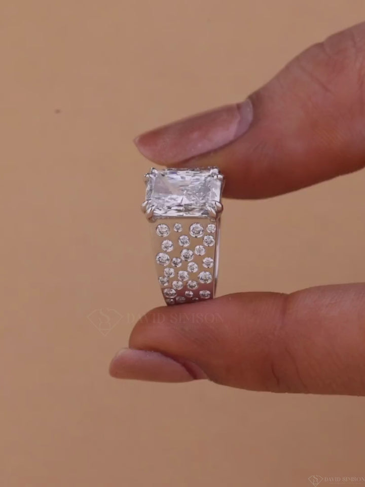 Radiant Cut Moissanite Diamond Flush Set Men's Wedding Ring