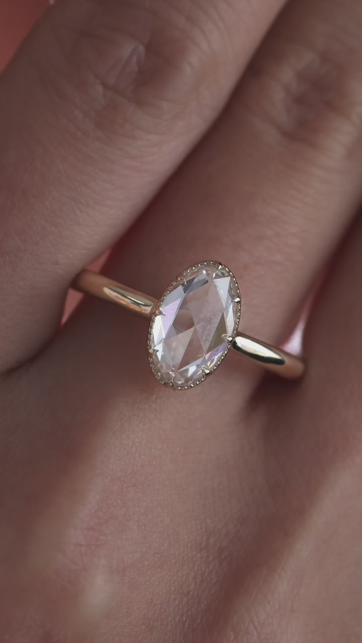 2.0CT-3.0CT Elongated Oval Rose-Cut Lab Diamond Solitaire Ring with Floating Setting