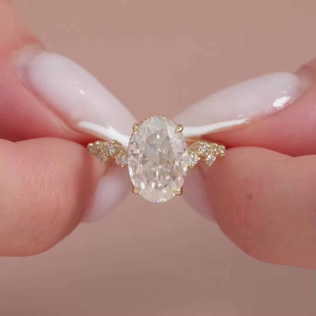 2.0CT Oval Cut Moissanite Diamond Unique Cluster Engagement Ring