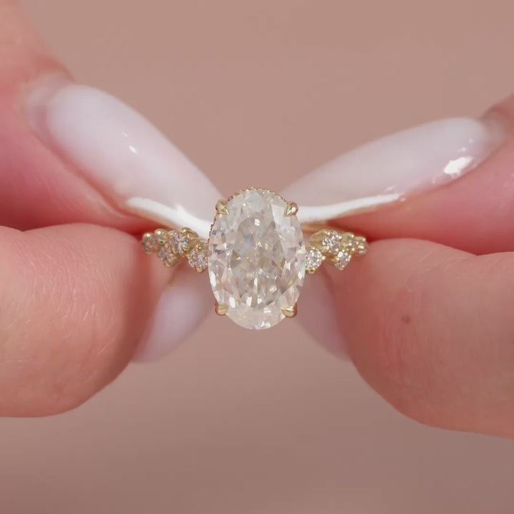 2.0CT Oval Cut Moissanite Diamond Unique Cluster Engagement Ring