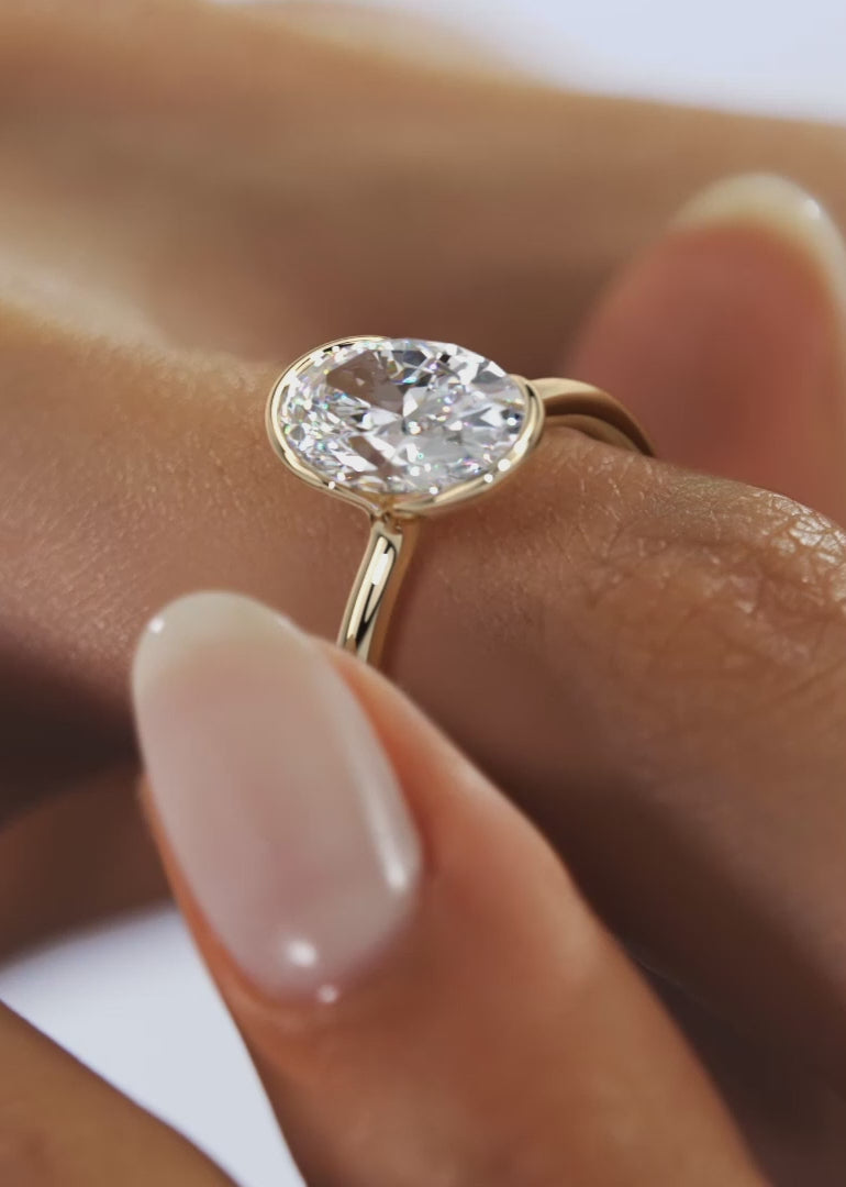 2.0CT North South Oval Cut Moissanite Half Bezel Engagement Ring