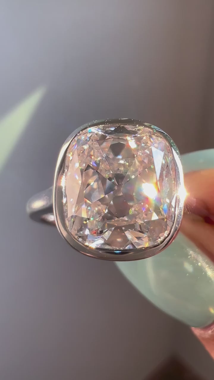 3.0ct-4.0ct Elongated Old Mine Cushion Cut Moissanite Diamond Bezel Engagement Ring