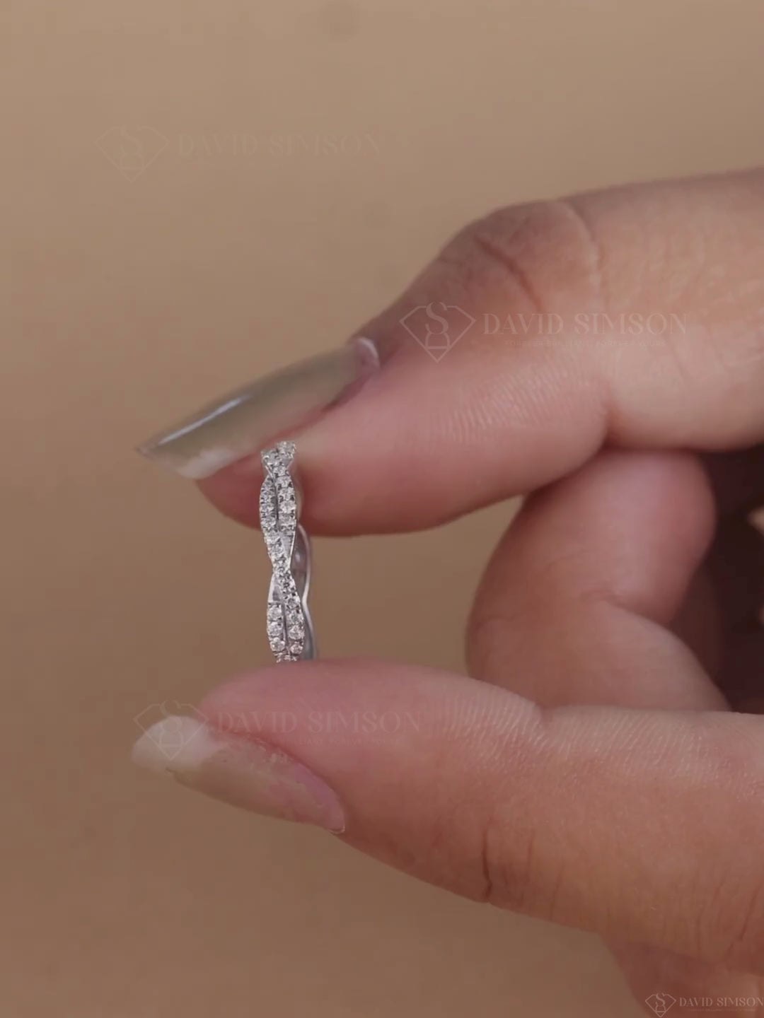 Round Cut Moissanite Full Eternity Diamond Twisted Wedding Band