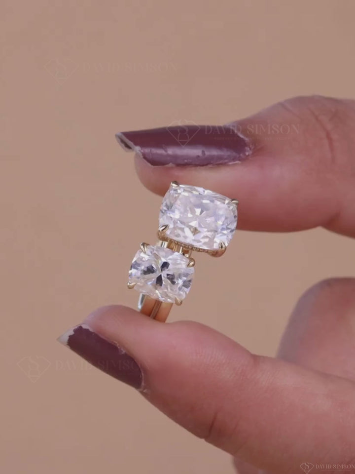 1.50CT-2.50CT Cushion Cut Moissanite Diamond Hidden Halo Engagement Ring